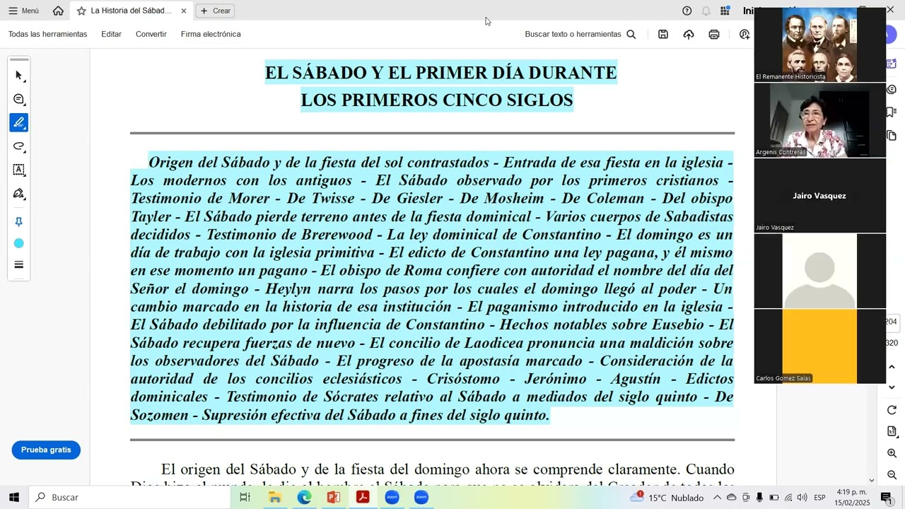 EL SABADO Y EL PRIMER DIA DE LA SEMANA EN LOS PRIMEROS 5 SIGLOS. Argenis Contreras.