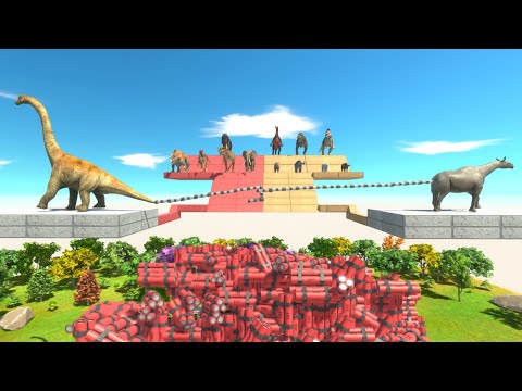Carnivore Dinosaurs vs Herbivores on Tug of War with Dynamite - Animal Revolt Battle Simulator