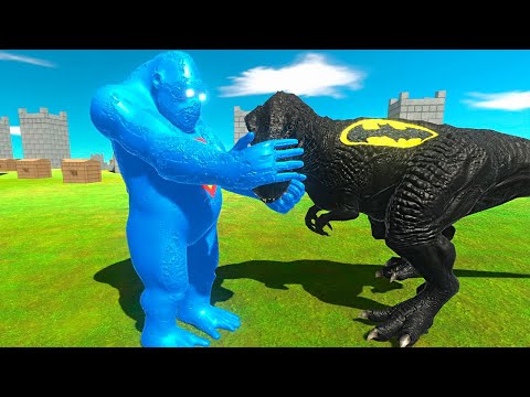 SUPERMAN GORO vs BATMAN T-REX DEATH RUN - Animal Revolt Battle Simulator