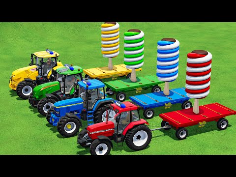 LOAD & TRANSPORT TWISTER ICE CREAM  w/ J.DEERE & MCCORMICK & CLASS & NEW HOLLAND TRACTORS - FS22