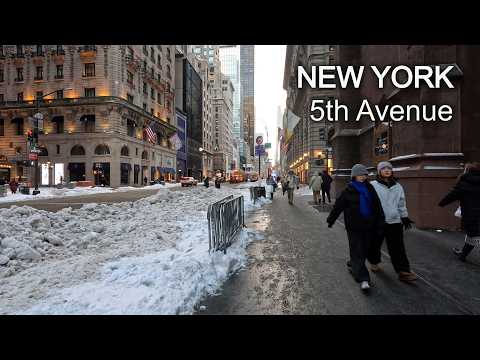 NYC Night Walk After Snowfall | Fifth Avenue 57th to 33rd Street