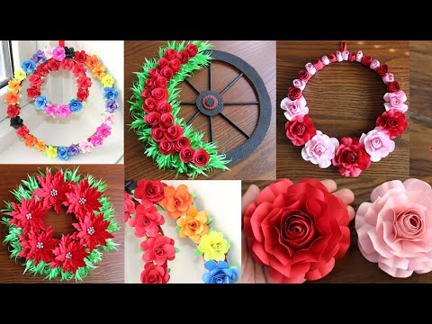 5 Beautiful Paper Flower Wall Hanging - Easy Wall Decoration ideas - Paper Craft - DIY Wall Decor