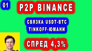 P2P BINANCE 01 🟪 СВЯЗКА USDT-BTC TINKOFF-ЮМАНИ 🟪 СПРЕД 4,3%