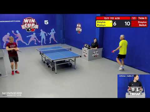 22:00 Птицын Дмитрий (1:3)  Батюк Дмитрий  стол 5  ЮГ-6  08.06.22 | Настольный Теннис WINCUP