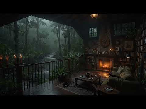 Peaceful Rainstorm in a Cozy Cabin | Rain Sounds, Thunder & Fireplace Ambience for Sleep