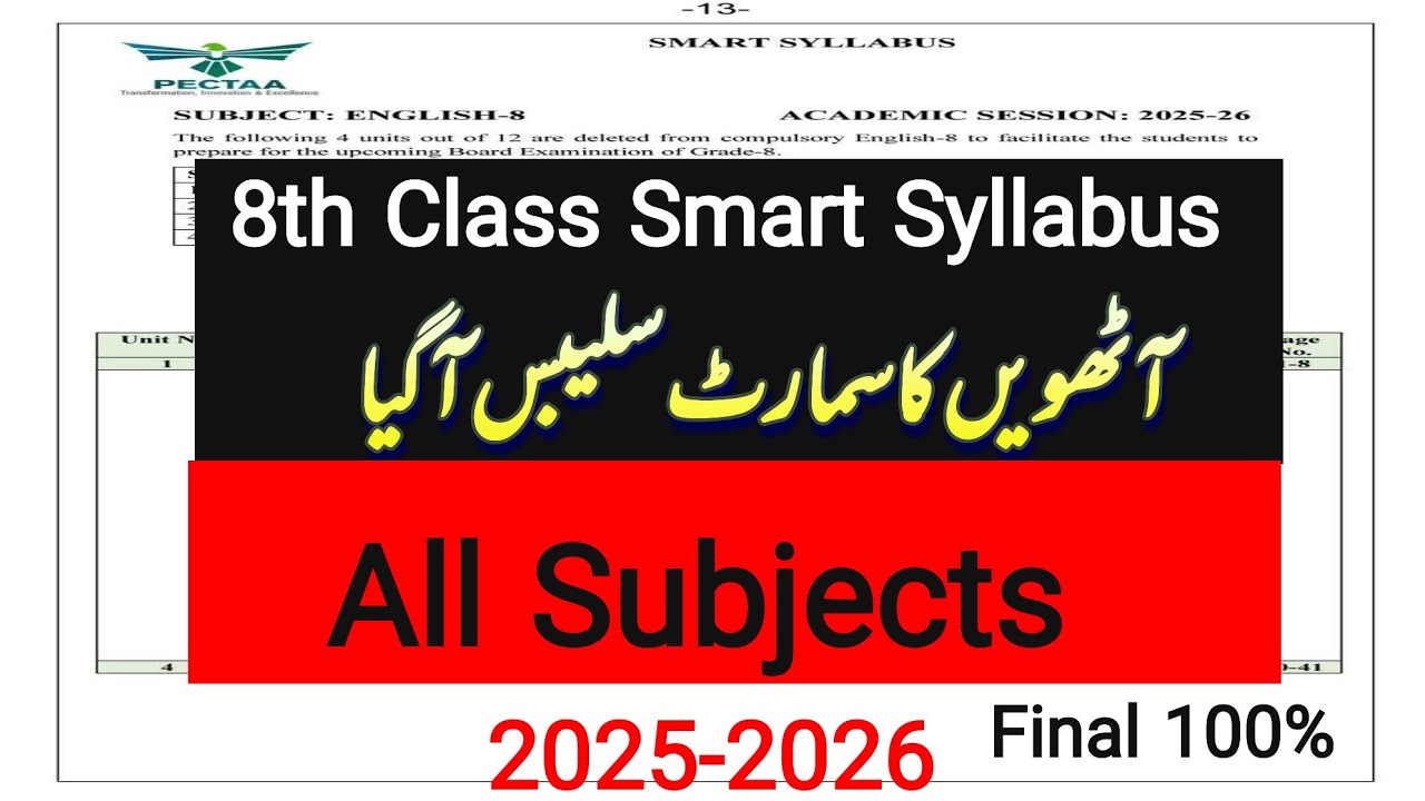 8th Class Smart Syllabus All Subjects 2025- 2026 ||  Punjab board || PECTA || Final Smart Syllabus