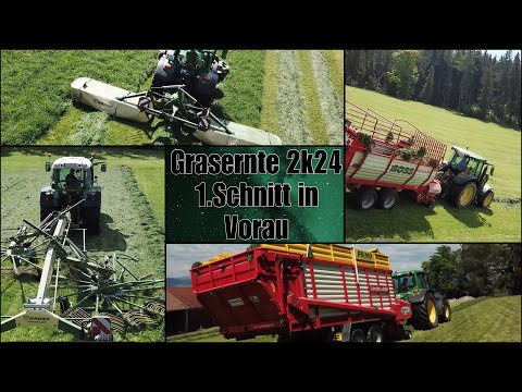 1.Schnitt 2k24 in Vorau|1000mSH|4k Betrieb Rechberger|Pöttinger|JohnDeere|Krone|Fendt