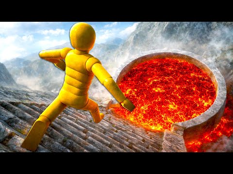 Massive Ramp Drop Into Lava Volcano Ragdolls Physics Test