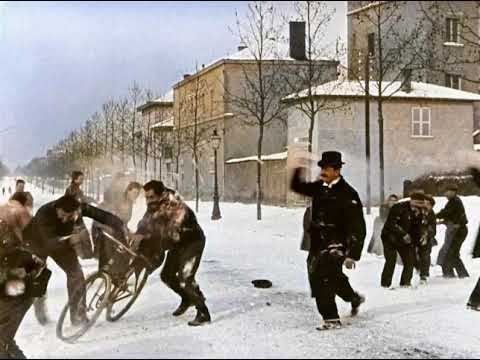 Snowball fight from 1890. Remastered and scaled