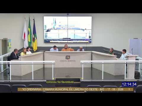 15ª REUNIÃO ORDINÁRIA - CÂMARA MUNICIPAL DE LIMEIRA DO OESTE - MG  - 17 - 08 - 2026