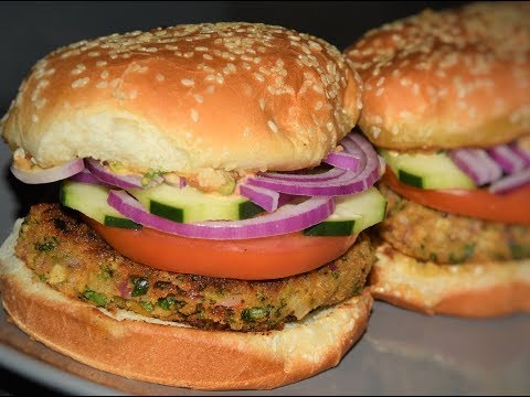 Falafel Burger Recipe - Falafel Burgers With Tahini Sauce - Garbanzo Beans/Chickpeas