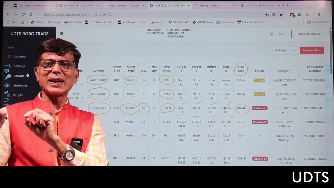 Part-5 ll Live Example on UDTS Robo: Setup for SL, Targets & Averaging – Trade Smarter!"