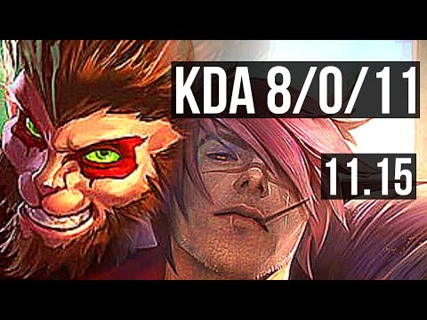 WUKONG vs SETT (TOP) | 8/0/11, Rank 8 Wukong, Legendary | BR Challenger | v11.15