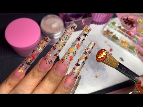 WATCH ME WORK: AUTUMN BREEZE ENCAPSULATED NAILS🍂🍁/ 3XL ACRYLIC  COFFIN NAILS