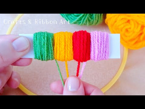 2 Superb Woolen Flower Making Trick Using Paper - Hand Embroidery Flower Design - Sewing Hack