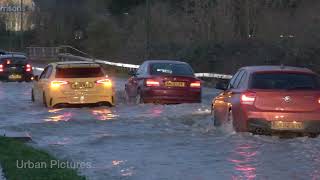 Drivers tackle flood water in Gloucestershire as Tewkesbury nearly cut off