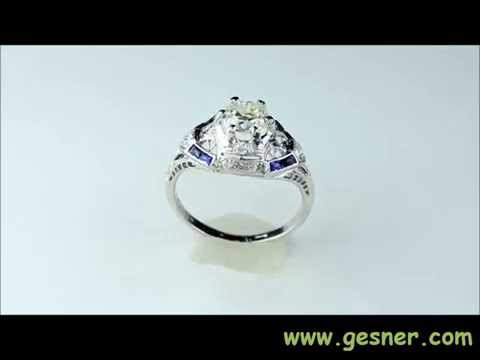 1.00ct. Diamond, Sapphire, & Platinum Art Deco Engagement Ring - J34337
