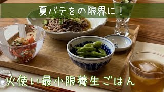 【50代一人暮らし】火使い🔥最小限！夏の限界疲労を癒やす「ネバネバぶっかけ蕎麦」と和えるだけのさっぱり養生ごはん4品