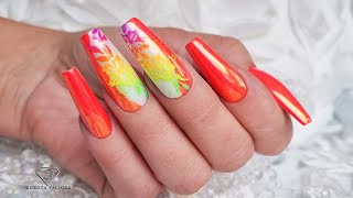 Hibiscus flowers summer nail art tutorial 🌺 Neon pigments ombre hack