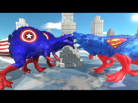 TWO CAPTAIN AMERICA (SPINOSAURUS) vs SUPERMAN (T-REX) - Dinosaurs as Superhero