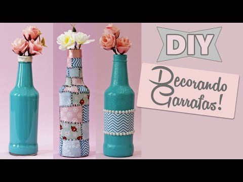 Part of a video titled DIY: 3 formas de decorar garrafas de vidro (Do lixo ao Luxo)♻️ - YouTube
