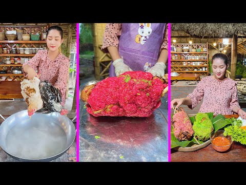 Chicken wrap crispy sticky rice cook with country style - cooking with sros