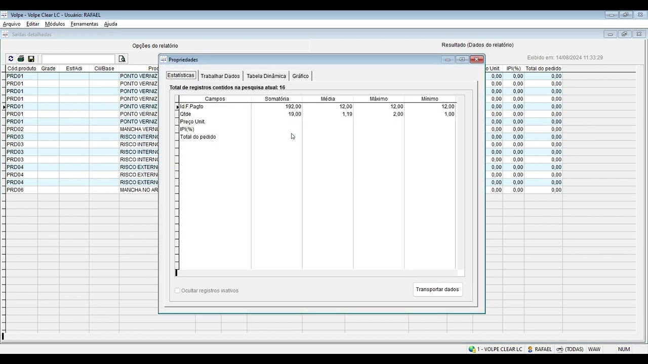 relatório de perdas AR clear