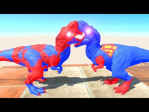 DINOSAUR RED SPIDER T-REX vs DINOSAUR T-REX SUPERMAN DEATH RUN - Animal Revolt Battle Simulator ARBS