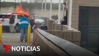 Salvan a un conductor atrapado en auto en llamas en centro comercial de Chicago | Noticias Telemundo