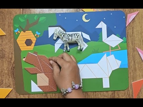 Night Forest Animals Tangram Puzzle | Fun Animal Shapes for Kids | Zebra Flamingo Bear Lion