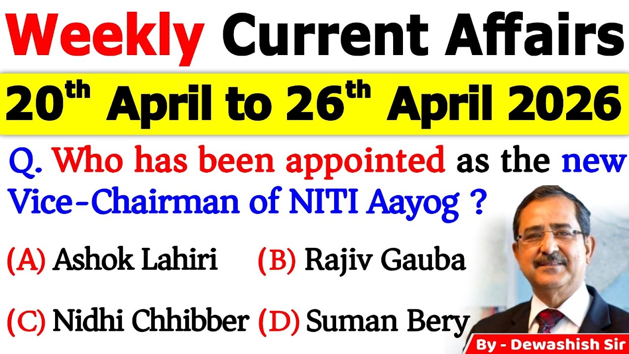 20-26 April 2026 Current Affairs 🔥 | Weekly MCQs | One Shot Revision | All Exams 2026