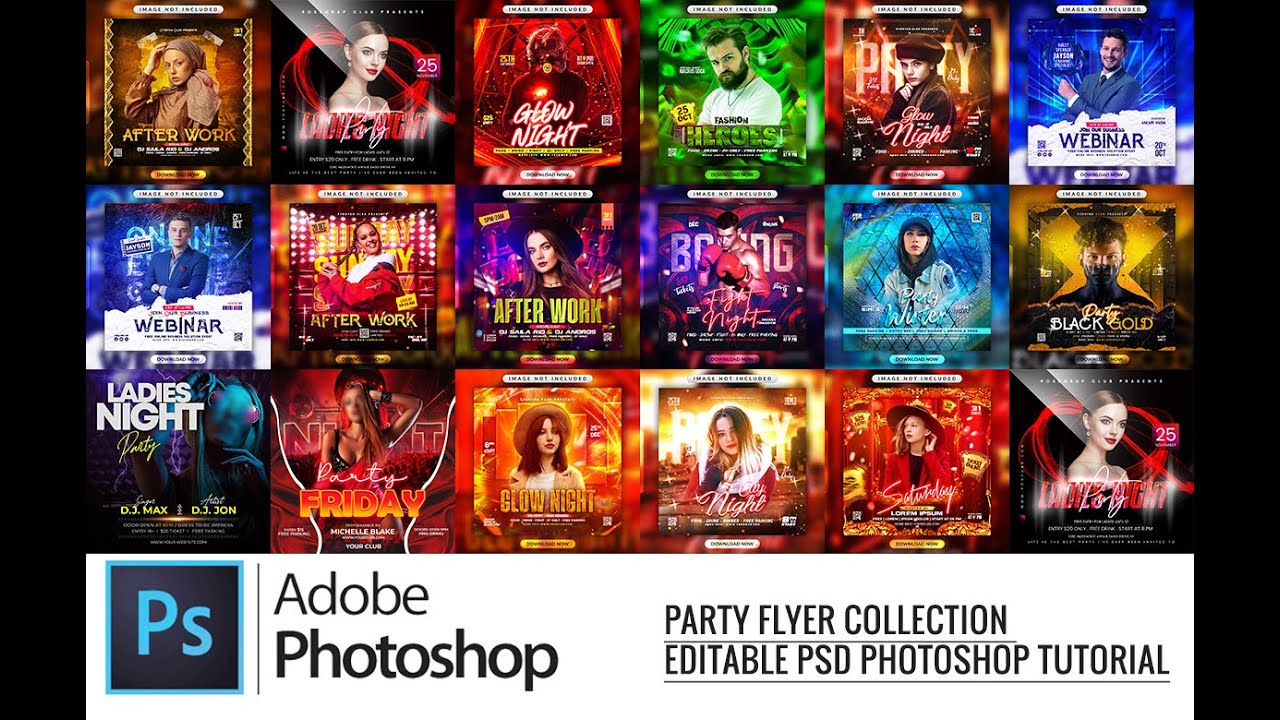 DJ Night Party Flyer Collection Editable in Photoshop PSD Part 01| Tutorial