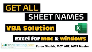 Get All Sheet Names in Workbook - VBA - Excel For mac & windows