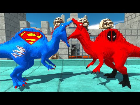 SUPERMAN SPINOSAURUS vs DEADPOOL SPINOSAURUS DEATH CLIMB -   Animal Revolt Battle Simulator