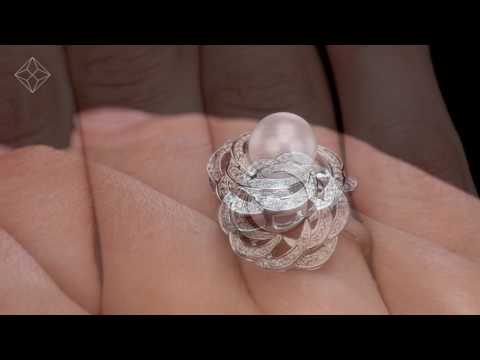 Stellato Collection Pearl and Diamond Ring 0.20ct In 9k White Gold - E5977