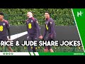 Bellingham has Rice in STITCHES as pair share jokes in England training