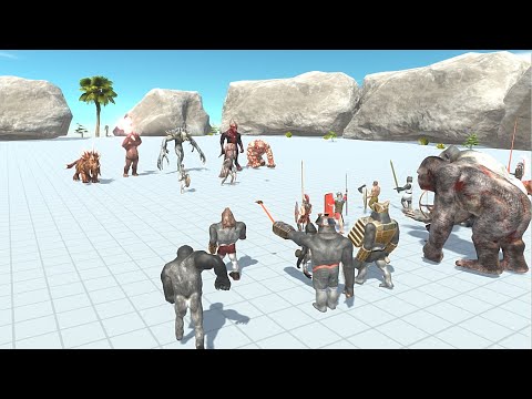 Infernals vs mutant primates with old goro and ancient human - Animal Revolt Battle Simulator