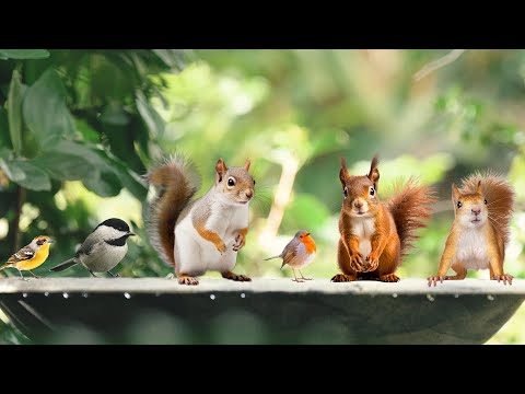 CAT & DOG GAMES 🎮 Backyard Party with Squirrels and Birds🕊️🐿️Special Videos for Cats😻