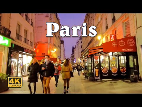 🎄Paris Christmas Walk 2021 - Back Streets at night, Center of Paris [4K UHD]