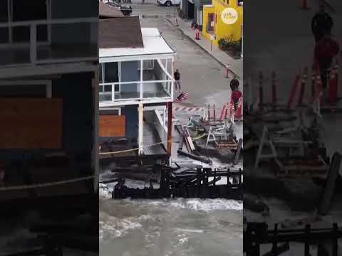 Drone video shows Tropical Storm Rachel pound Southern California beachfront houses