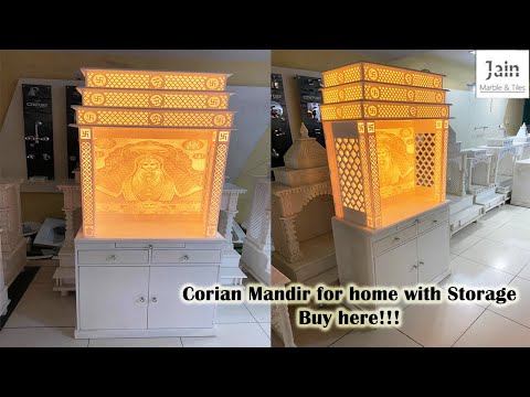 Indoor white designer painting marble temple- gold and red