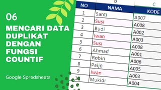 Cara mencari Duplikat nama di google Spredsheets