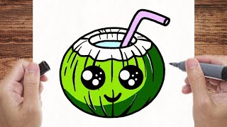 How To Draw A Cute Coconut/Step By Step Drawing For Kids