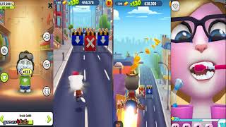 Talking Tom Gold Run split screen gameplay and My Talking cat Tom and Angela
