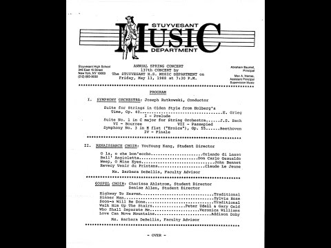 Stuyvesant Spring Concert Program May 13, 1988 Beethoven Symphony No  3 Finale Movement