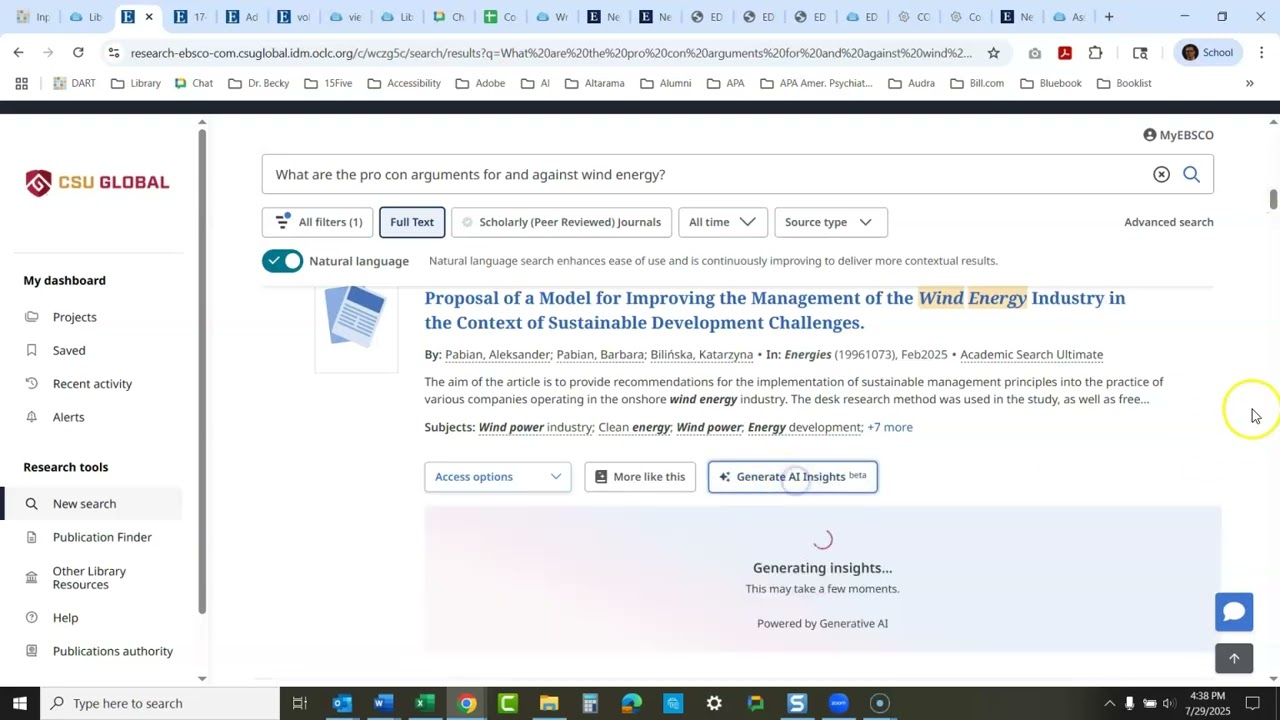 Generate AI Insights summary feature in EBSCO