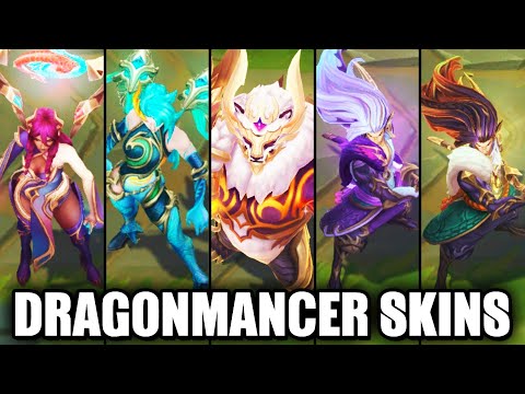 All New 2021 Dragonmancer Skins Spotlight Yasuo Kaisa Thresh Volibear Karma (League of Legends)