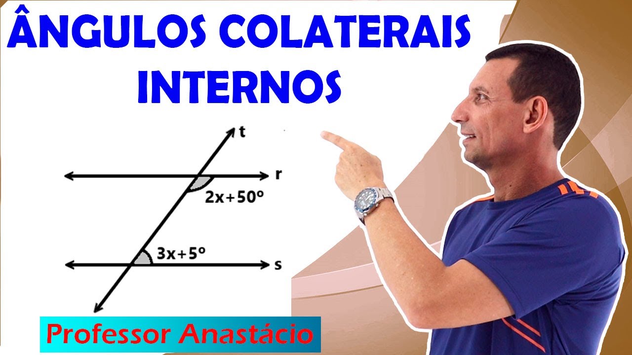 Ângulos colaterais internos. Sendo que r//s, determine x: 2x + 50º + 3x + 5º = 180º Geometria plana