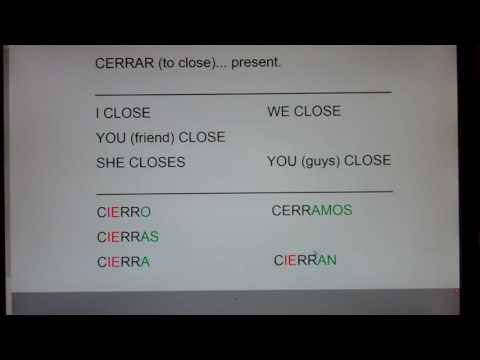 CERRAR (to Close) present forms:  cierro, cierras, cierra, cerramos, cierran...