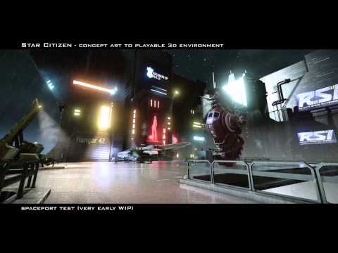 Star Citizen - Early Spaceport concept art to 3D environment test